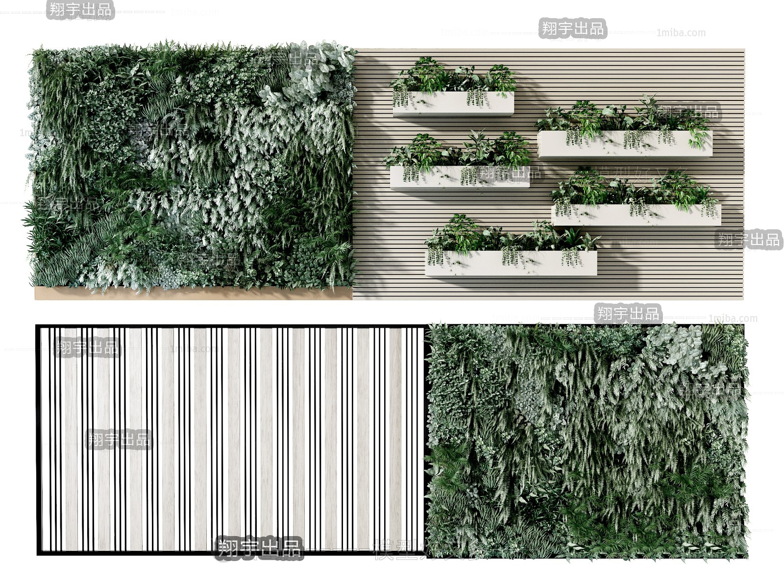 Vertical Garden Wall with Planters 3d Model