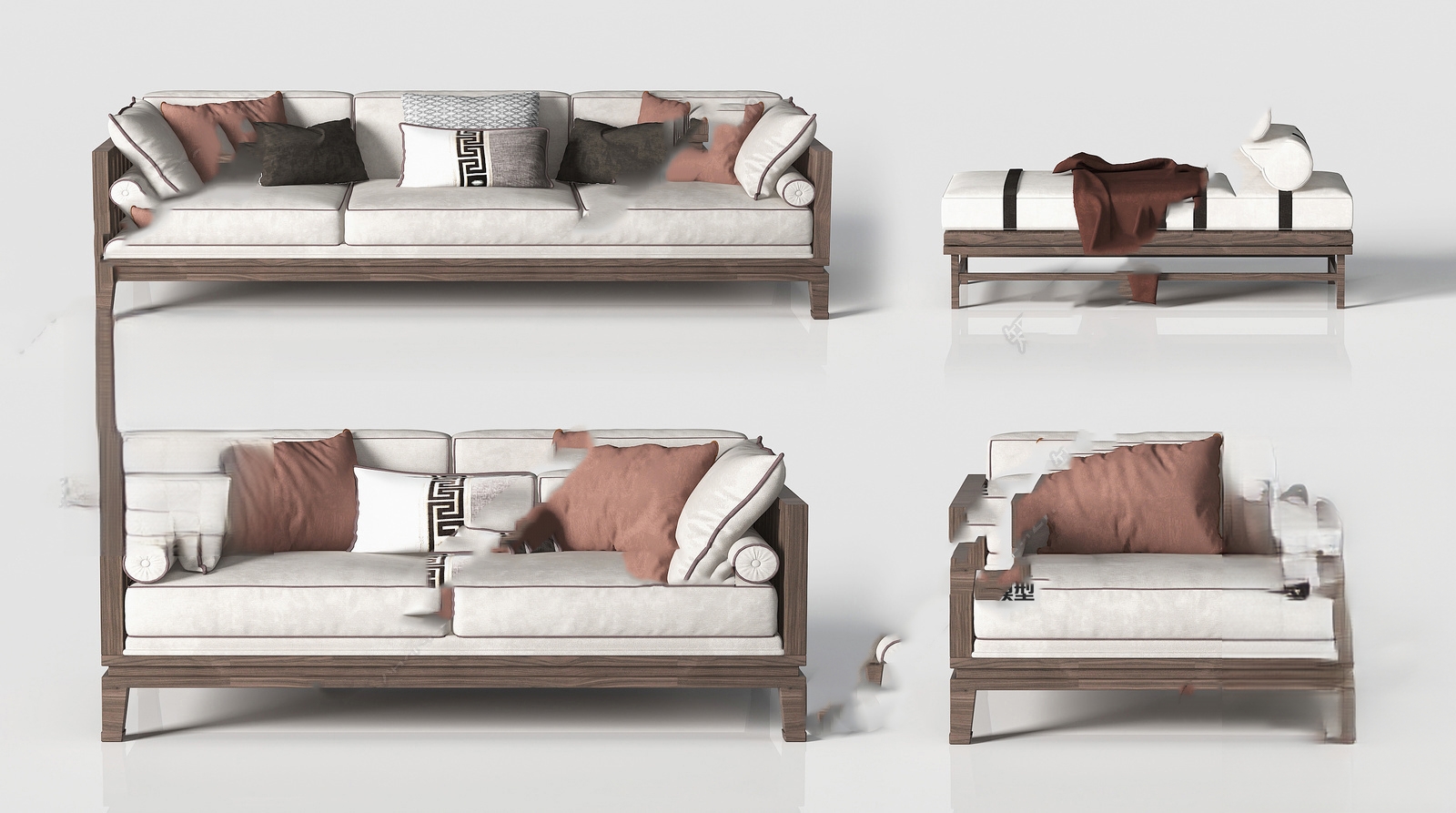 Wood Frame Upholstered Sofa 3d Model pro