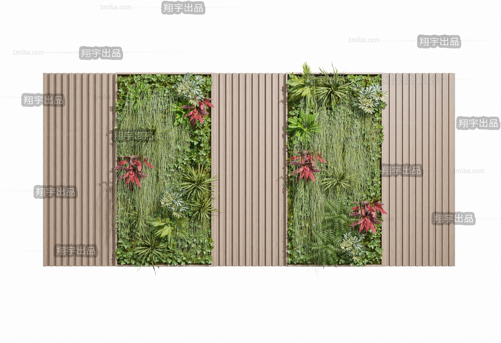 Wood Slat Green Wall Panels 3d Model